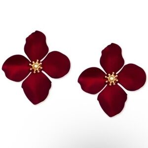 Anthropologie Red Burgundy Marigold Zenzii Flower Earrings NWT